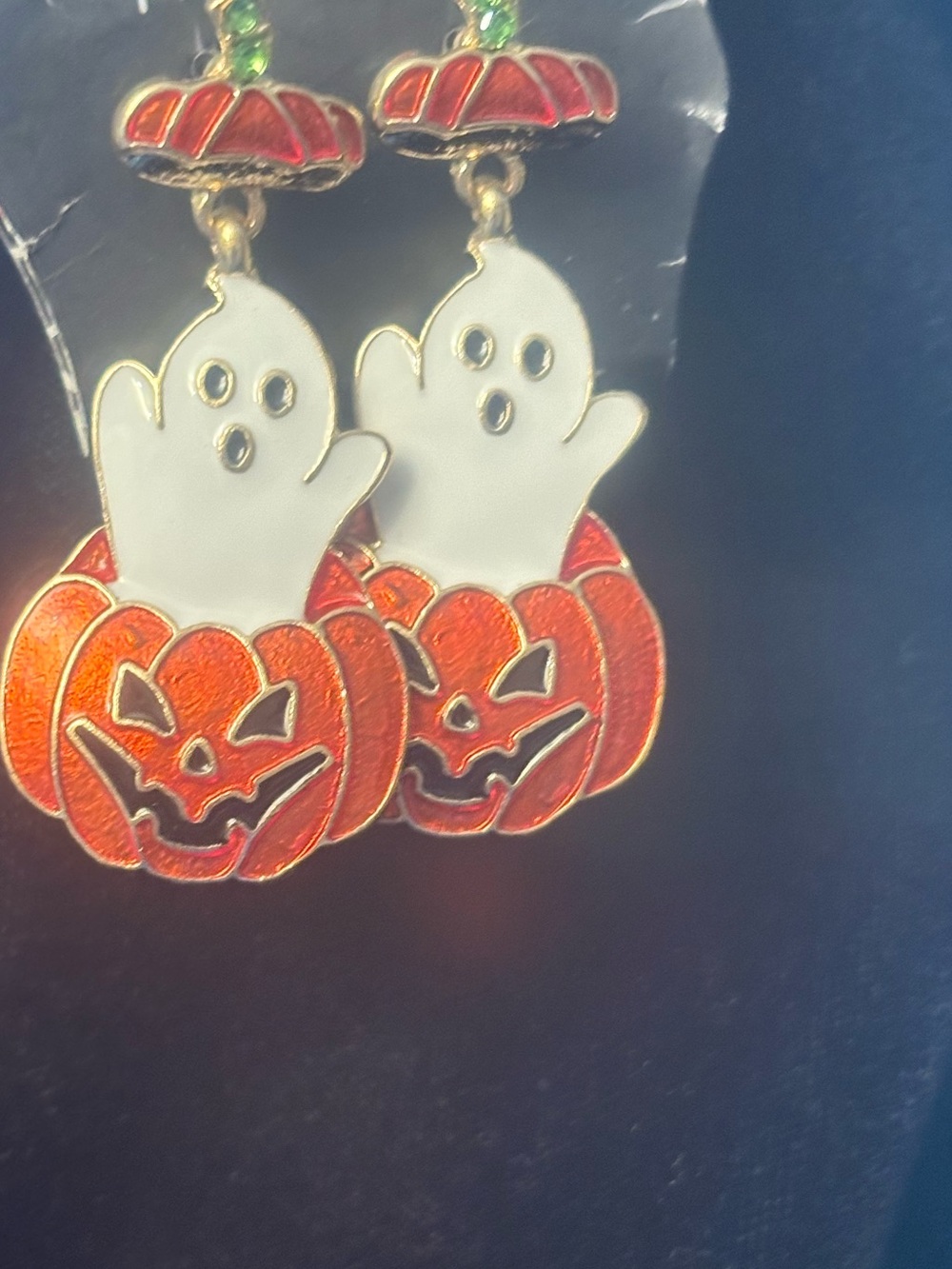 Halloween Ghost & Pumpkin Earrings - Orange White